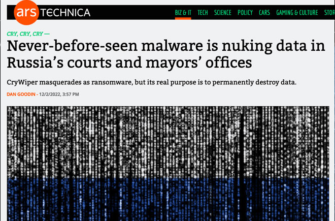 Never-before-seen malware is nuking data in Russia’s courts and mayors’ offices