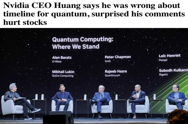  Nvidia CEO Huang says he was wrong about timeline for quantum, surprised his comments hurt stocks 