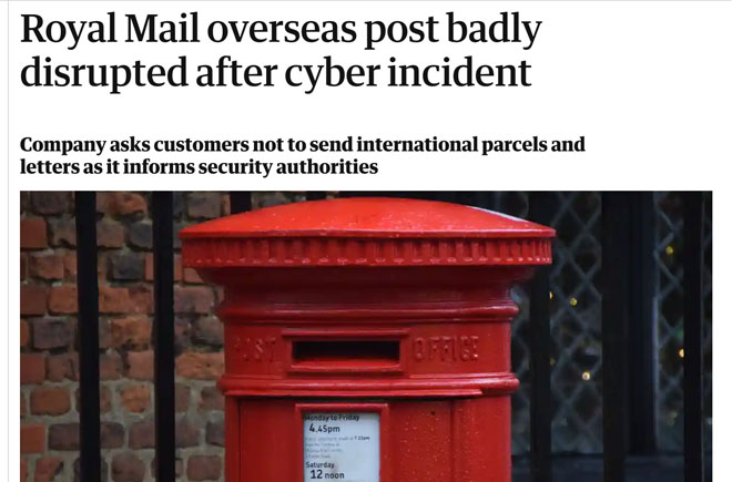 Royal Mail overseas post badly disrupted after cyber incident